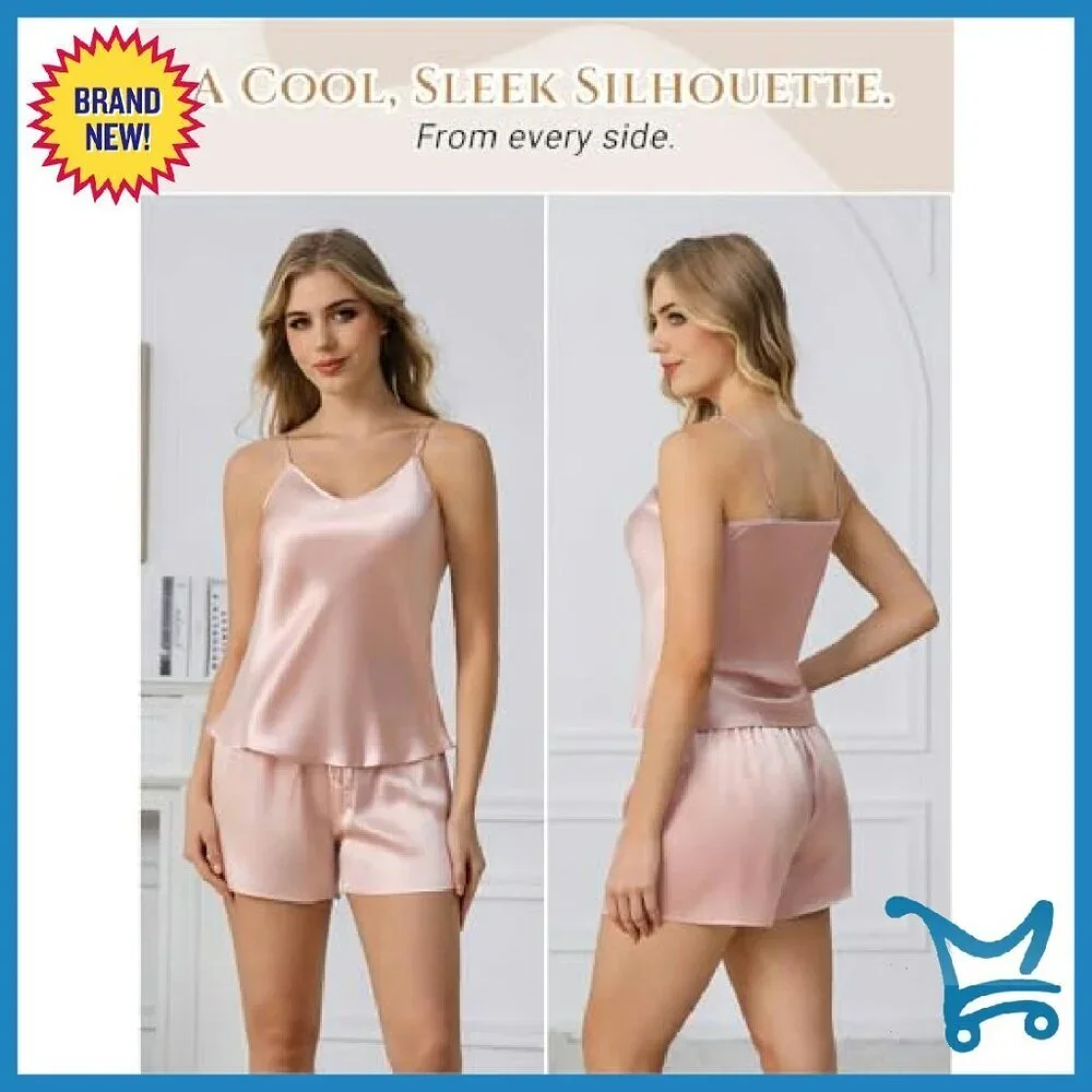100% Mulberry Silk Pajama Set Adjustable Straps Relaxed Fit